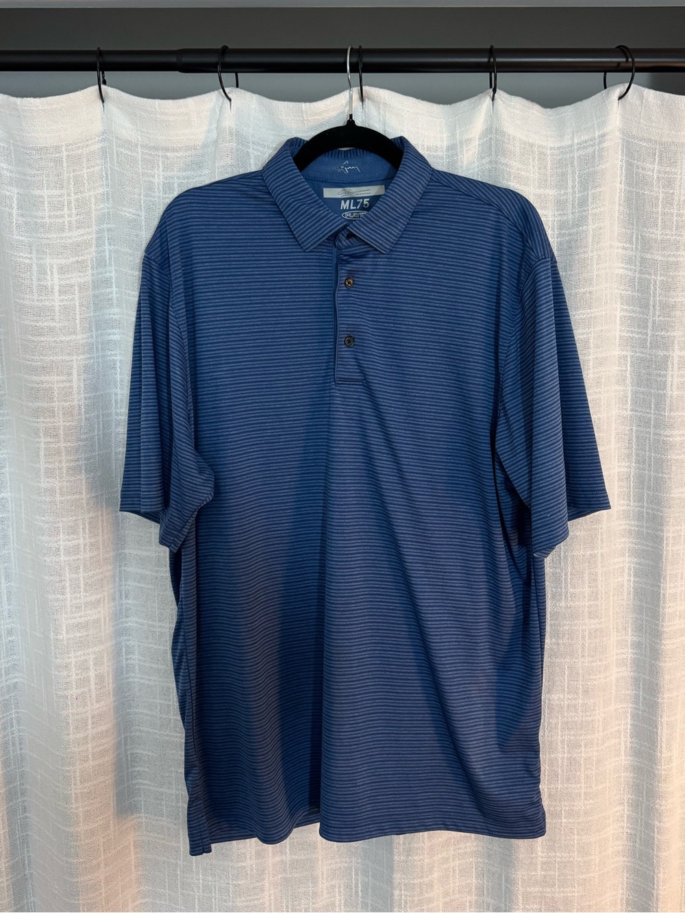 Men's Greg Norman Blue Striped Polo Shirt - Large